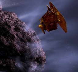 Artist's rendering of the Deep Impact spacecraft encountering a comet