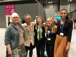 At COP25, Tashiana Osborne (far right), Sarah Whipple (2nd from right), CSU Prof. Gillian Bowser (2nd from left) and colleagues. Photo credit: Adewale Adesanya